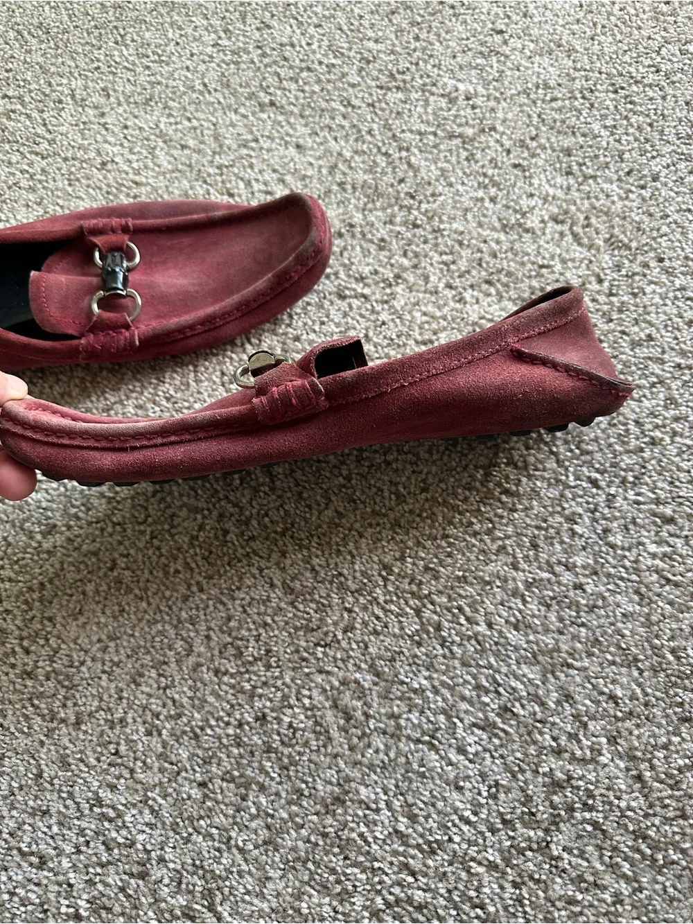 Gucci Horsebit Burgundy Suede Slip-On Loafers Mens 9G EU 43 Model 194312